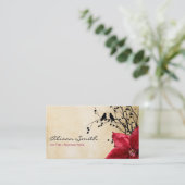 Rode bloemen en liefhebbende vogels visitekaartje (Staand voorkant)