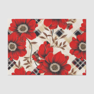 Rode bloemen en plaid tissuepapier
