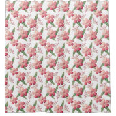 Rode bloemen en rode bessen met groene bladeren douchegordijn (Voorkant)