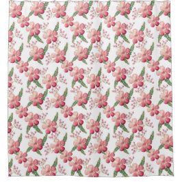 Rode bloemen en rode bessen met groene bladeren douchegordijn