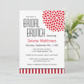Rode Bloemen en Stripes Moderne Bruids Brunch Kaart (Staand voorkant)