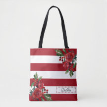 rode bloemen en strips-Canvas tas