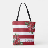 rode bloemen en strips-Canvas tas (Achterkant)