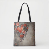 RODE BLOEMEN EN VALENTIJN HARTEN TOTE BAG (Voorkant)