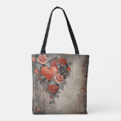 RODE BLOEMEN EN VALENTIJN HARTEN TOTE BAG (Achterkant)