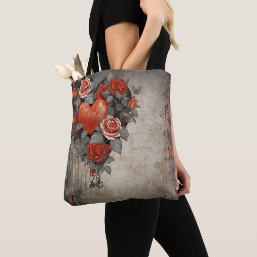 RODE BLOEMEN EN VALENTIJN HARTEN TOTE BAG (Dichtbij)