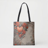 RODE BLOEMEN EN VALENTIJN HARTEN TOTE BAG (Voorkant)