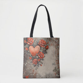 RODE BLOEMEN EN VALENTIJN HARTEN TOTE BAG