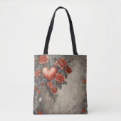 RODE BLOEMEN EN VALENTIJN HARTEN TOTE BAG (Voorkant)