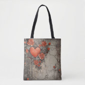 RODE BLOEMEN EN VALENTIJN HARTEN TOTE BAG (Voorkant)