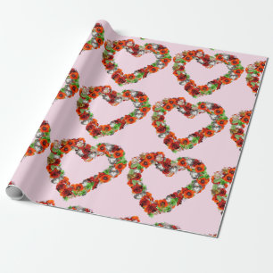 rode bloemen en vlinderbloemigen cadeaupapier