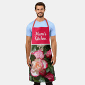 Rode Bloemen en Witte Rozen Roos Mums Keuken Schort (Gedragen)