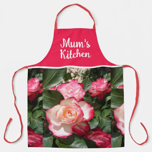 Rode Bloemen en Witte Rozen Roos Mums Keuken Schort (Voorkant)