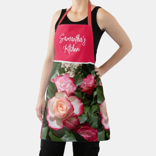 Rode Bloemen en Witte Rozen Roos Mums Keuken Schort (Insitu)