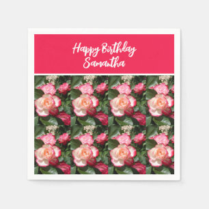 Rode Bloemen en Witte Rozen Roos Verjaardagsfeest Servet