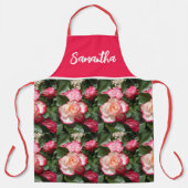 Rode Bloemen en Witte Rozen Roos Vrouwen Keuken Schort (Voorkant)