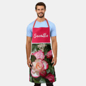 Rode Bloemen en Witte Rozen Roos Vrouwen Keuken Schort (Gedragen)