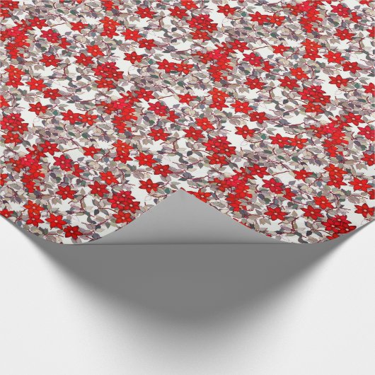 Rode bloemen en zilvergrijze bladeren cadeaupapier (Hoek)
