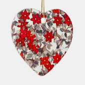 Rode bloemen en zilvergrijze bladeren keramisch ornament (Rechts)