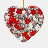 Rode bloemen en zilvergrijze bladeren keramisch ornament (Achterkant)