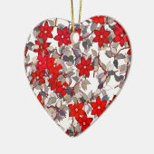 Rode bloemen en zilvergrijze bladeren keramisch ornament (Links)