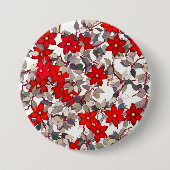 Rode bloemen en zilvergrijze bladeren ronde button 7,6 cm (Voorkant)