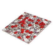 Rode bloemen en zilvergrijze bladeren tegeltje (Zijkant)