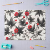 Rode bloemen en zwarte bladeren op witte decoupage tissuepapier (Craft)