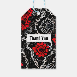 Rode bloemen en zwarte kant, naadloos patroonpatro cadeaulabel