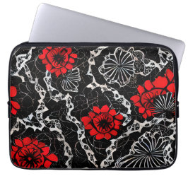 Rode bloemen en zwarte kant, naadloos patroonpatro laptop sleeve