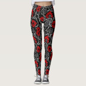 Rode bloemen en zwarte kant, naadloos patroonpatro leggings (Voorkant)