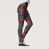 Rode bloemen en zwarte kant, naadloos patroonpatro leggings (Rechts)