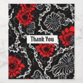 Rode bloemen en zwarte kant, naadloos patroonpatro wijn etiket (Enkel label)