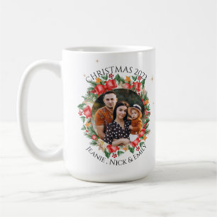Rode Bloemen Familie Foto Prettig Kerstfeest Koffiemok