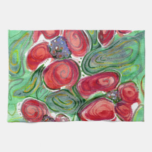 Rode Bloemen Fantasie Theedoek