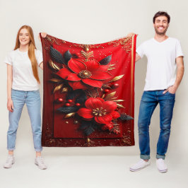 Rode Bloemen Fleece Deken
