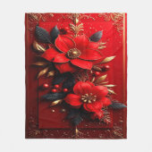 Rode Bloemen Fleece Deken (Voorkant)