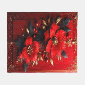 Rode Bloemen Fleece Deken (Voorkant (Horizontaal))