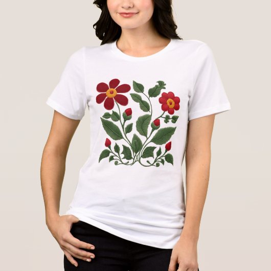 Rode Bloemen Folk Art Tri-Blend Shirt (Voorkant)