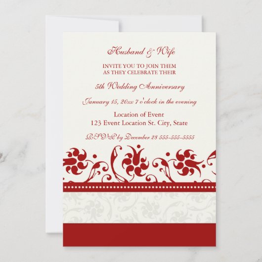 Rode bloemen foto 5e verjaardagsuitnodiging kaart (Achterkant)