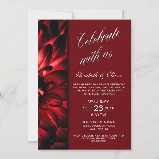 Rode Bloemen Foto Bruiloftsreceptie Kaart (Voorkant)