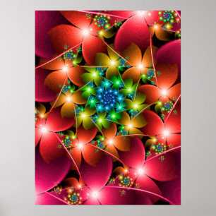 Rode bloemen fractal poster