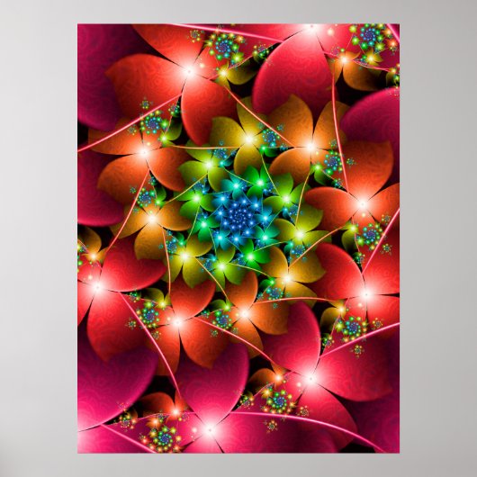 Rode bloemen fractal poster (Voorkant)