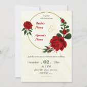 Rode bloemen gebladerte gouden krans kaart (Voorkant)