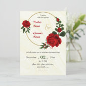 Rode bloemen gebladerte gouden krans kaart (Staand voorkant)