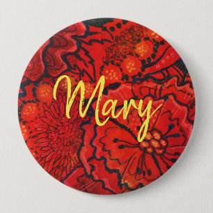 Rode bloemen gepersonaliseerde monogram naam aange ronde button 4,0 cm