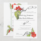 Rode Bloemen God is Liefde Religieuze Trouwdag Kaart (Voorkant / Achterkant)