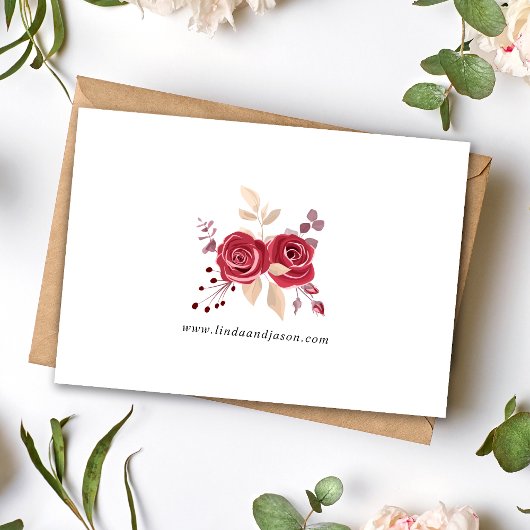 Rode Bloemen Goud Lijst bruiloft Dank u kaart