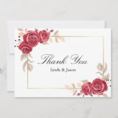 Rode Bloemen Goud Lijst bruiloft Dank u kaart (Voorkant)