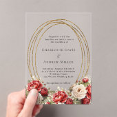 Rode bloemen goud lijst duidelijke bruiloft acryl uitnodigingen (Insitu (Draagbaar))